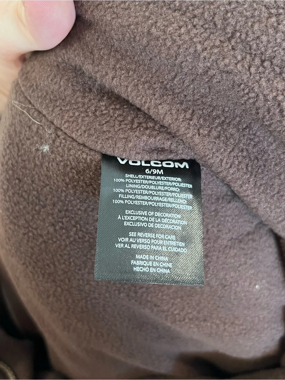Volcom 6/9 Month Baby Boys Snowsuit Hooded Insulated Fleece Lined Chestnut